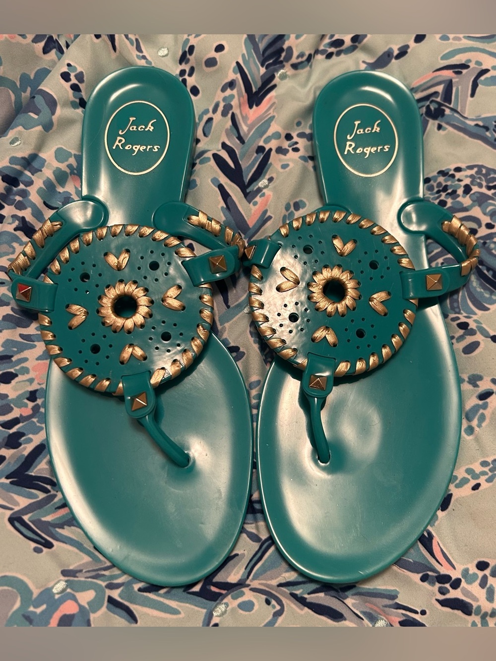 Jack Rogers "Georgica" Jelly Thong Flip Flop Flat Sandals Aqua Teal Size 8 NWOT